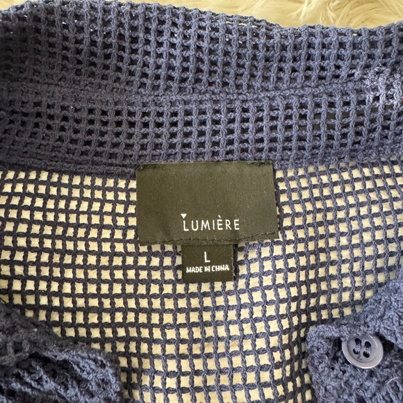 Lumiere Textured Navy BlueTwo-Piece Set - see through top and lined shorts. - Picture 6 of 10